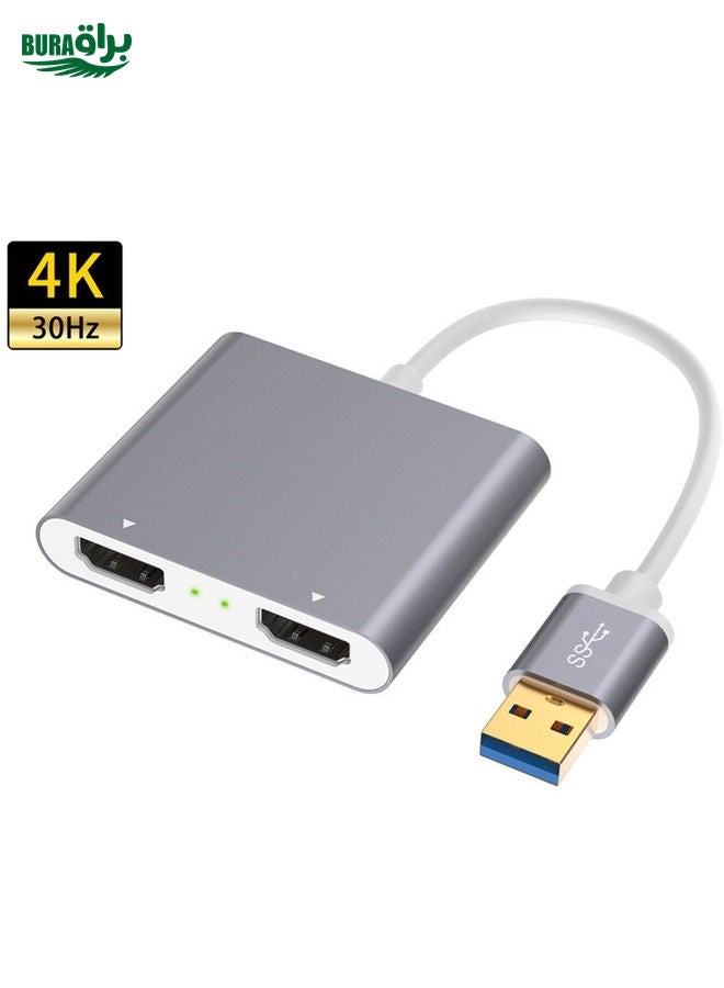 BURAQ USB 3.0 To Dual HDMI High Definition Converter 4K USB Same Screen Extender(Grey) - Image 2