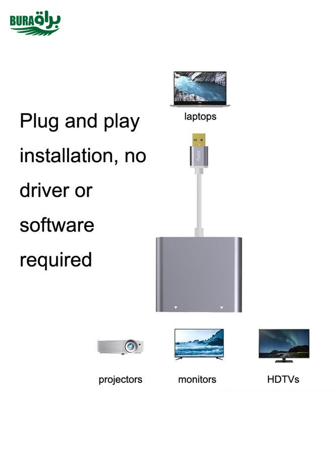 BURAQ USB 3.0 To Dual HDMI High Definition Converter 4K USB Same Screen Extender(Grey) - Image 3