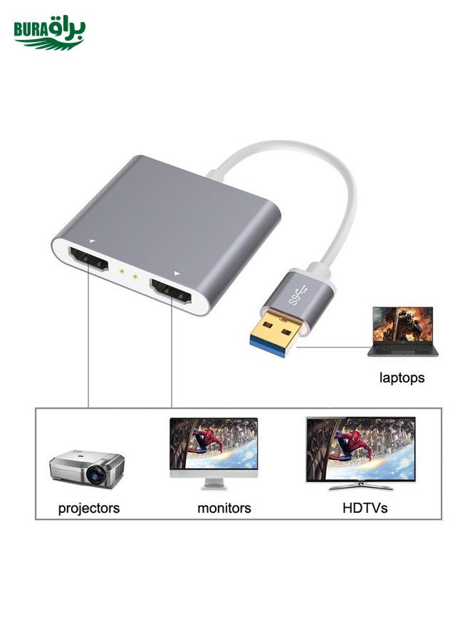 BURAQ USB 3.0 To Dual HDMI High Definition Converter 4K USB Same Screen Extender(Grey) - Image 4