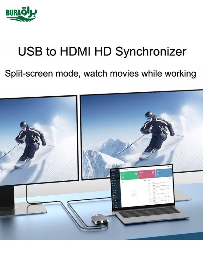 BURAQ USB 3.0 To Dual HDMI High Definition Converter 4K USB Same Screen Extender(Grey) - Image 5