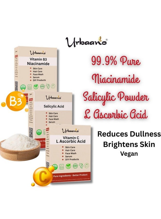 Urbaano Herbal® Vitamin C (Ascorbic Acid), Niacinamide (Vitamin B3) & Salicylic Acid Powder For Making DIY Skin Care Serum, Cream, Lotion & Facewash, Anti Ageing & Youthful Glow (Multi-Combo) - Image 2