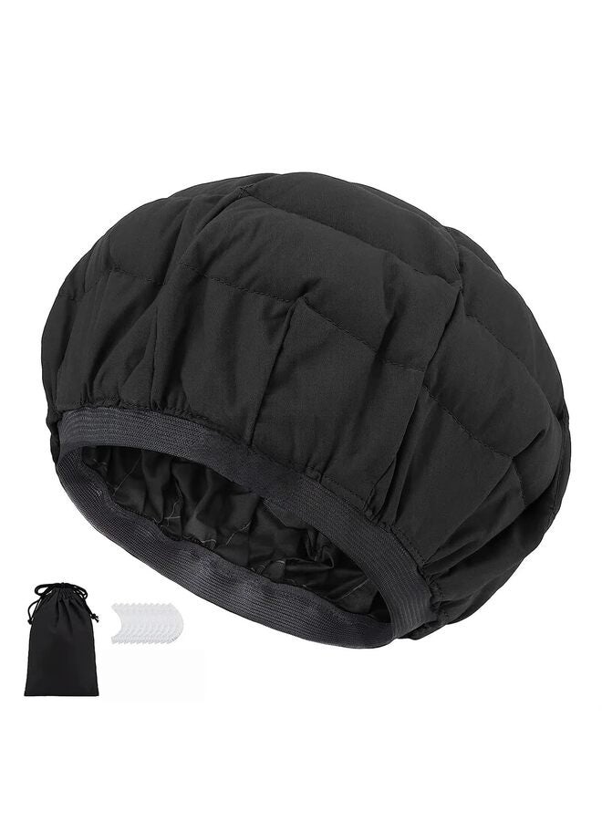 غطاء تسخين عميق من بذور الكتان - غطاء تسخين لاسلكي آمن للاستخدام في الميكروويف للعناية بالشعر المجعد الطبيعي والتجفيف والتصفيف والتجعيد، مقاس عالمي (اللون: أسود) - Image 1