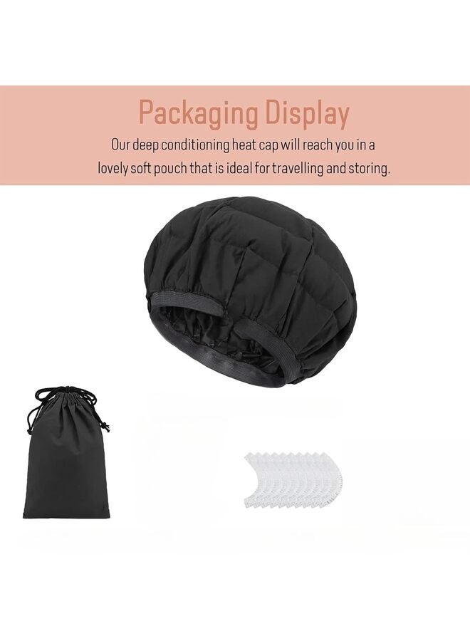 غطاء تسخين عميق من بذور الكتان - غطاء تسخين لاسلكي آمن للاستخدام في الميكروويف للعناية بالشعر المجعد الطبيعي والتجفيف والتصفيف والتجعيد، مقاس عالمي (اللون: أسود) - Image 5