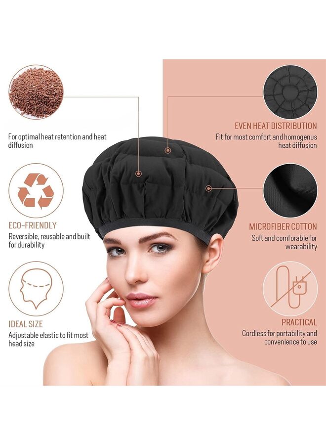 غطاء تسخين عميق من بذور الكتان - غطاء تسخين لاسلكي آمن للاستخدام في الميكروويف للعناية بالشعر المجعد الطبيعي والتجفيف والتصفيف والتجعيد، مقاس عالمي (اللون: أسود) - Image 4