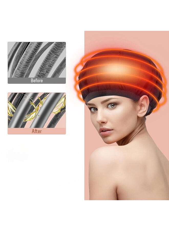 غطاء تسخين عميق من بذور الكتان - غطاء تسخين لاسلكي آمن للاستخدام في الميكروويف للعناية بالشعر المجعد الطبيعي والتجفيف والتصفيف والتجعيد، مقاس عالمي (اللون: أسود) - Image 2