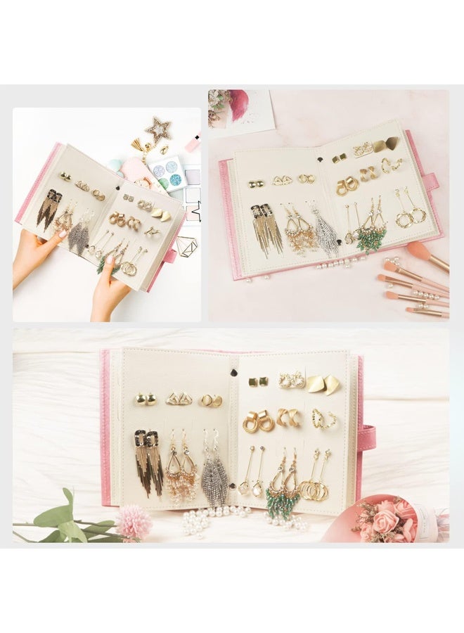تصميم كتاب تنظيم الأقراط، حامل للأقراط للسفر، صندوق تخزين المجوهرات، حامل لحوض التخزين، قابل لحمل 42 زوجًا (أحمر وردي) - Image 3