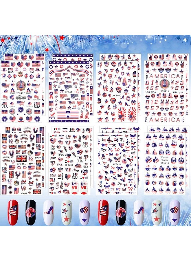 Maitys 16 ورقة ملصقات أظافر 4 يوليو ملصقات فن الأظافر ليوم الاستقلال ملصقات أظافر علم أمريكا الوطني ملصقات أظافر أحب أمريكا ملصقات أظافر ذاتية اللصق ملصقات مانيكير ليوم الذكرى - Image 1