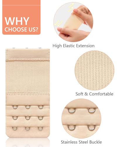 JELIEE 4 PCS Women's Bra Extenders 3 Hooks Stretchy Bra Extension Strap 3 Rows Elastic Bra Band Hook Bra Strap Extender Bra Extenders 3 Hooks Plus Size - Image 3