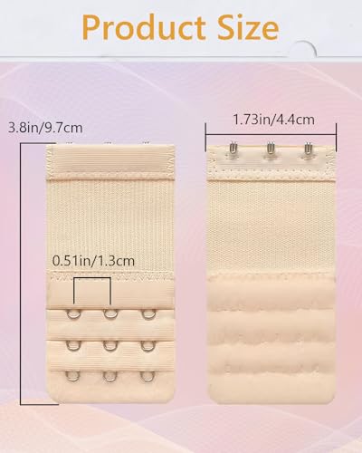 JELIEE 4 PCS Women's Bra Extenders 3 Hooks Stretchy Bra Extension Strap 3 Rows Elastic Bra Band Hook Bra Strap Extender Bra Extenders 3 Hooks Plus Size - Image 2