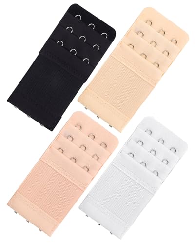 JELIEE 4 PCS Women's Bra Extenders 3 Hooks Stretchy Bra Extension Strap 3 Rows Elastic Bra Band Hook Bra Strap Extender Bra Extenders 3 Hooks Plus Size - Image 1