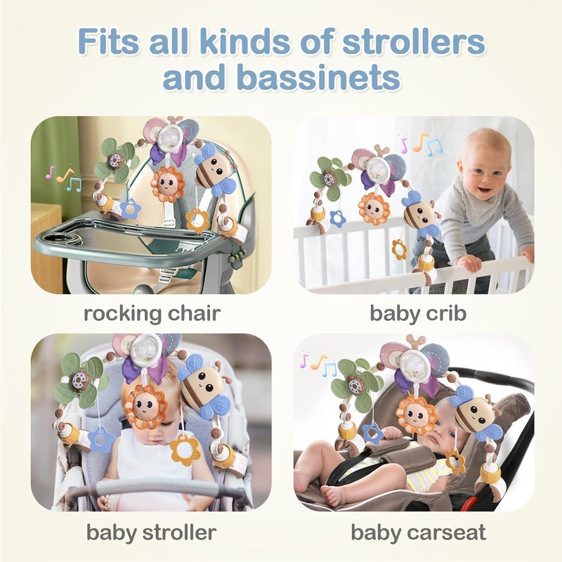 qesfir Adjustable Baby Stroller Arch Toys - Car Seat Toys Play Arch Crib Bassinet Toys Activity Arch with Fascinating Toys for Stimulating Baby’s Senses Developing Motor Skills Infants Toddlers Gifts - Image 2
