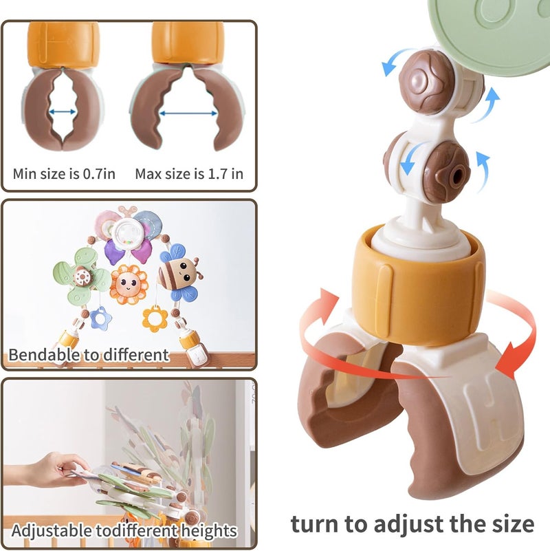 qesfir Adjustable Baby Stroller Arch Toys - Car Seat Toys Play Arch Crib Bassinet Toys Activity Arch with Fascinating Toys for Stimulating Baby’s Senses Developing Motor Skills Infants Toddlers Gifts - Image 3
