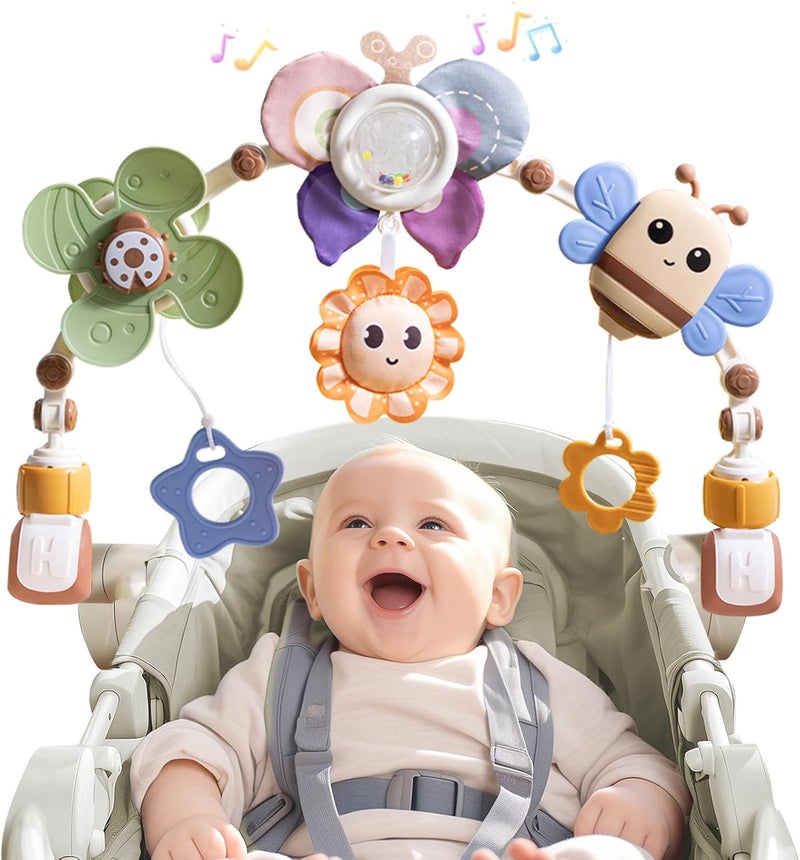 qesfir Adjustable Baby Stroller Arch Toys - Car Seat Toys Play Arch Crib Bassinet Toys Activity Arch with Fascinating Toys for Stimulating Baby’s Senses Developing Motor Skills Infants Toddlers Gifts - Image 1