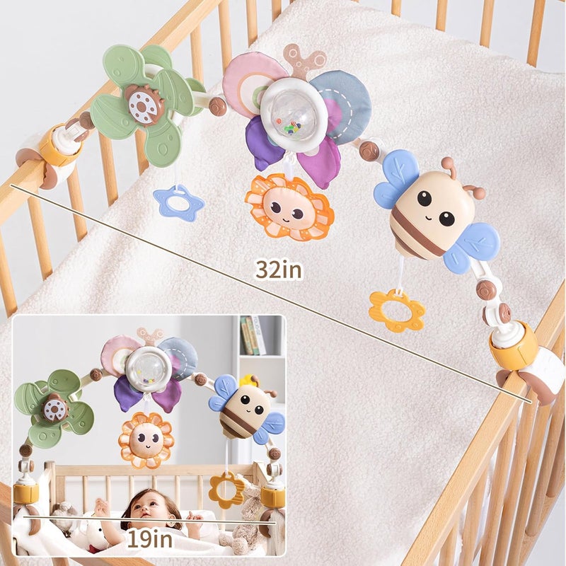 qesfir Adjustable Baby Stroller Arch Toys - Car Seat Toys Play Arch Crib Bassinet Toys Activity Arch with Fascinating Toys for Stimulating Baby’s Senses Developing Motor Skills Infants Toddlers Gifts - Image 5