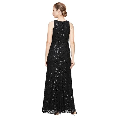 Alex Evenings Women's Long Sleeveless Mother of The Bride Dress w/Cascade Ruffle & Front Slit, (Petite and Regular Sizes), Black Lace, 12 - Image 2
