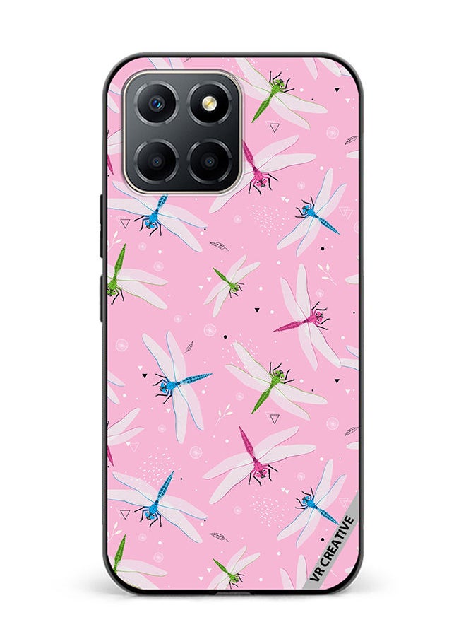 VR CREATIVE - Protective Case Cover For Honor X6 Dragonfly And Flowers Pattern On Pink Design Multicolour - Image 1