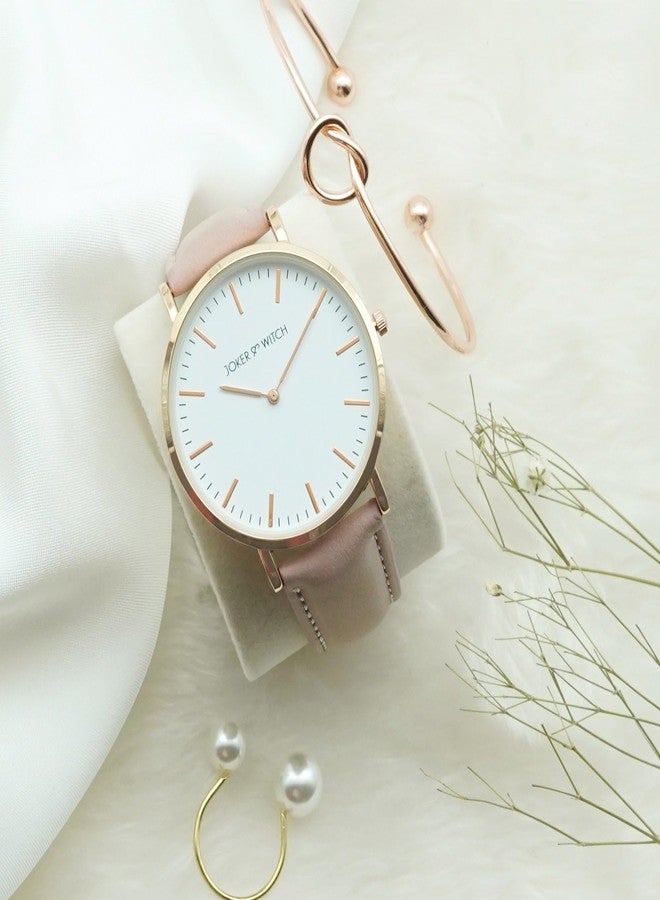 Joker & Witch Leather Women Poppie Field Love Triangle Analogue Watch, White Dial, Pink Band - Image 2