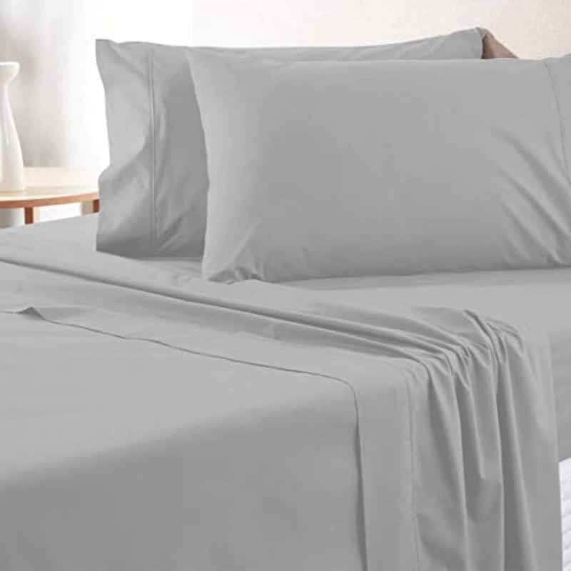 SEM B GRA Flat BedSheet with Pillow Covers 600 TC 100 Egyptian Cotton Bedsheet Comfortable Durable Hotel Quality Sheet Single_60x90 Light Gray - Image 2