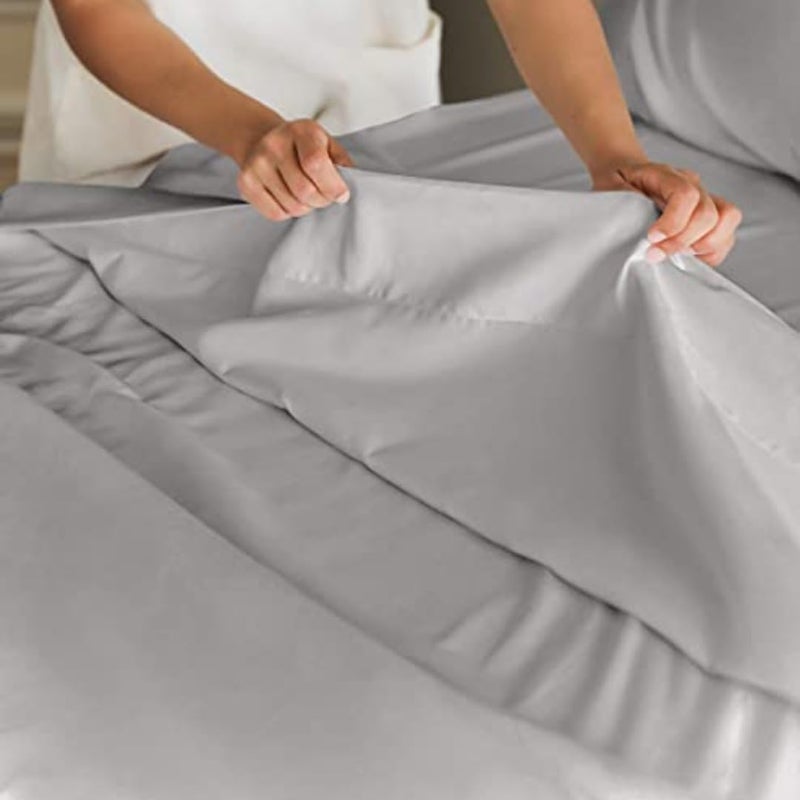 SEM B GRA Flat BedSheet with Pillow Covers 600 TC 100 Egyptian Cotton Bedsheet Comfortable Durable Hotel Quality Sheet Single_60x90 Light Gray - Image 3