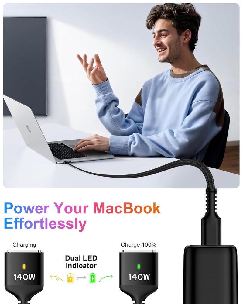 كابل شحن سريع USB-C إ��ى MagSafe 3 - 6 أقدام، 140 واط نوع C مغناطيسي 3 كابل شاحن MacBook Pro لـ Apple MacBook Pro 14''/16'' 2024 M4 Pro&Max، 2021 M1، Macbook Air 2025 M4، 2024 M3، 2023 M2 - كابل Safe 3 - Image 2