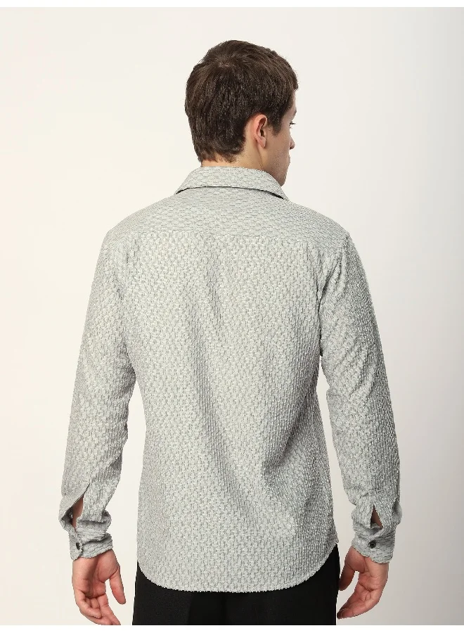 Beyoung Pale Grey Terry Textured Shirt