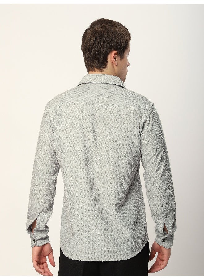Beyoung Pale Grey Terry Textured Shirt  - Image 5