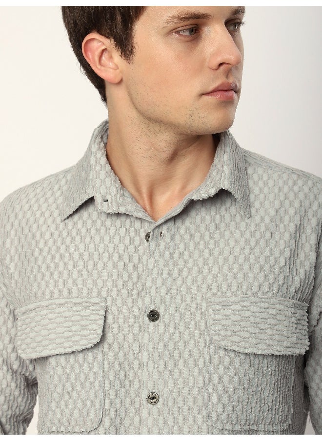 Beyoung Pale Grey Terry Textured Shirt  - Image 1