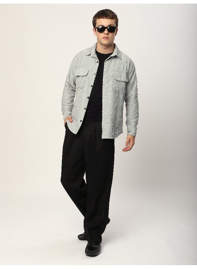 Beyoung Pale Grey Terry Textured Shirt  - Image 2
