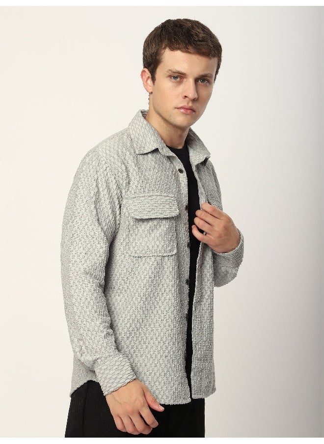 Beyoung Pale Grey Terry Textured Shirt  - Image 4