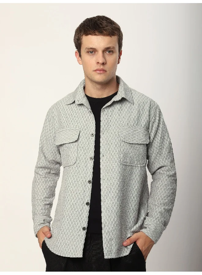 Beyoung Pale Grey Terry Textured Shirt