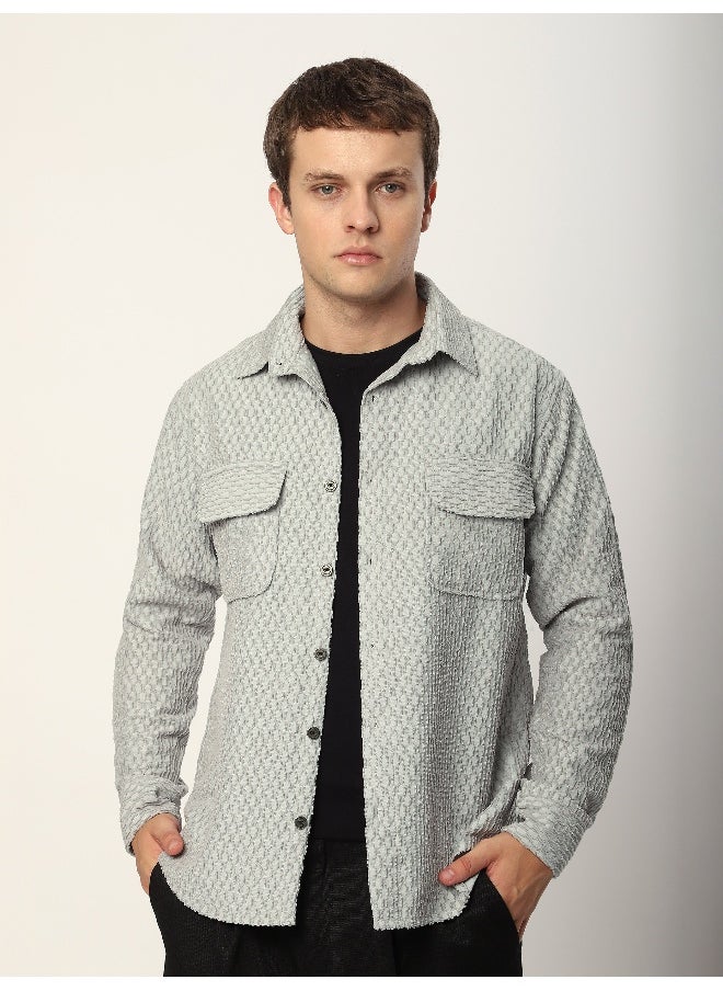 Beyoung Pale Grey Terry Textured Shirt  - Image 3