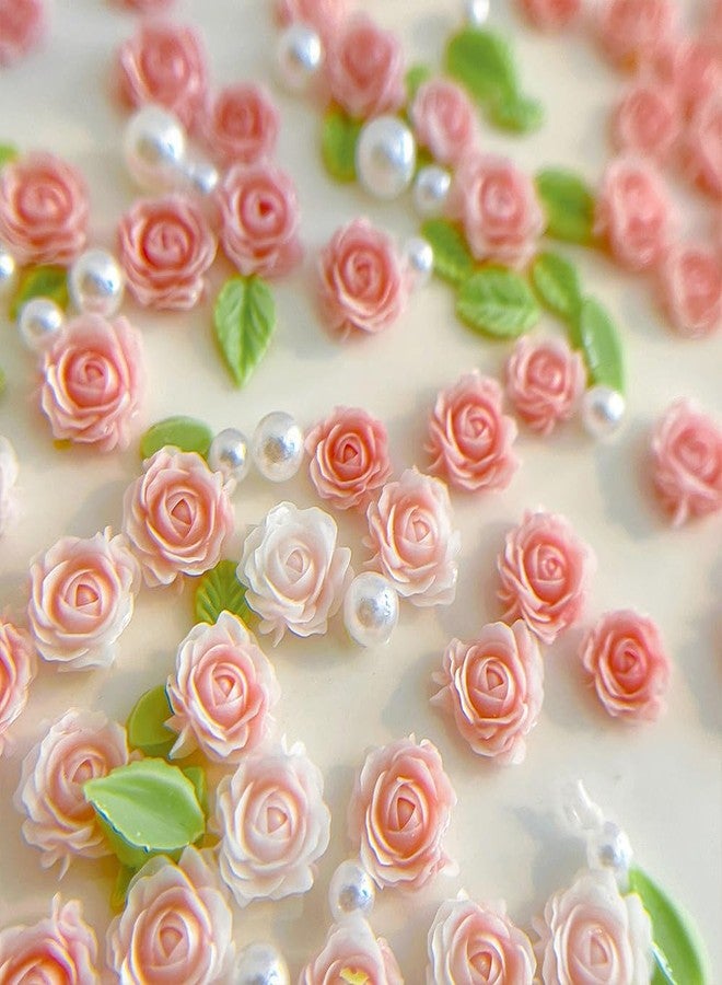 Jinshining 3D Flower Nail Charms, 60Pcs 3D Flower Nail Art Rhinestones Pink Pale Pink Mixed Pearl Rose Designs Spring Blossom Acrylic Floral Nail Supplies with Pearls Manicure Decorations DIY Crafts，Rhinestones - Image 1