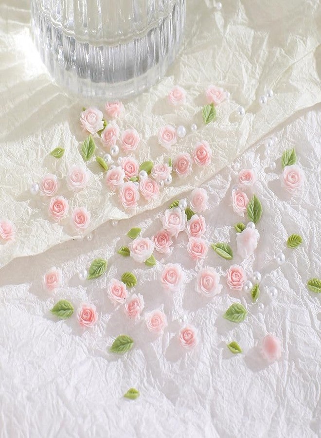 Jinshining 3D Flower Nail Charms, 60Pcs 3D Flower Nail Art Rhinestones Pink Pale Pink Mixed Pearl Rose Designs Spring Blossom Acrylic Floral Nail Supplies with Pearls Manicure Decorations DIY Crafts，Rhinestones - Image 2
