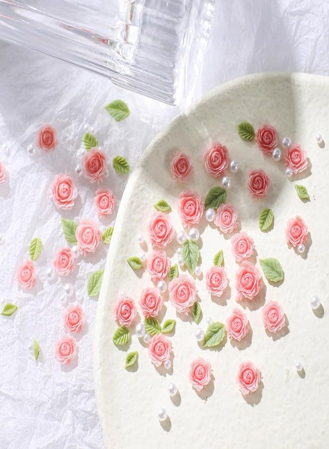 Jinshining 3D Flower Nail Charms, 60Pcs 3D Flower Nail Art Rhinestones Pink Pale Pink Mixed Pearl Rose Designs Spring Blossom Acrylic Floral Nail Supplies with Pearls Manicure Decorations DIY Crafts，Rhinestones - Image 3