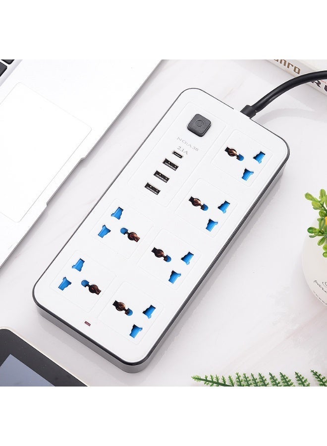 Power Strip With 6 AC Outlets, 3 USB Ports Including USB-C, Safety Switch and 5 ft Cord - Image 1