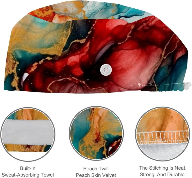 Women and Men's Surgical Cap 4 Packs Marble Working Hat One Size - Image 4