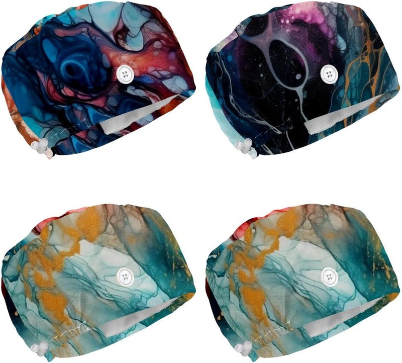 Women and Men's Surgical Cap 4 Packs Marble Working Hat One Size - Image 1