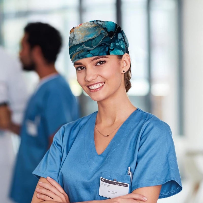 Women and Men's Surgical Cap 4 Packs Marble Working Hat One Size - Image 5