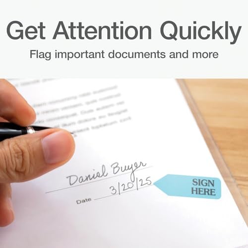 Redi-Tag "Sign Here" Page Flags with Dispenser, Blue Adhesive, Ideal for Office, School, and Home Organization, 1 Hand Dispenser with 120 Flags, 1.75" x 0.6" (B81034) - Image 3