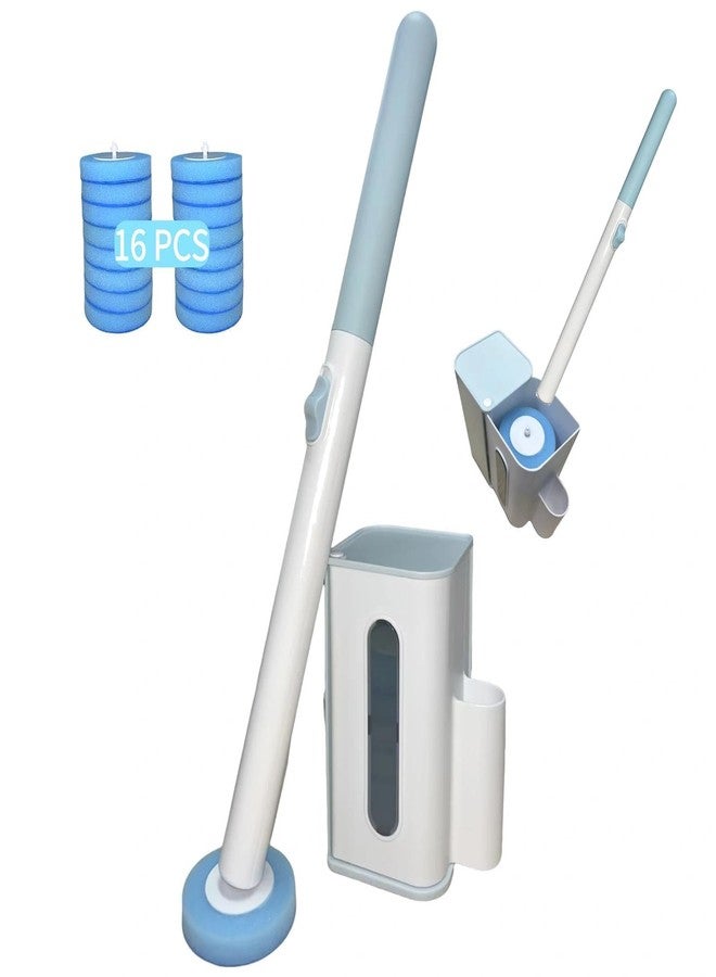 KZKR Disposable Toilet Brush with 16 Wand Cleaner Refills Pads，Wall Mounted Toilet Bowl Holder Set，Toilet Cleaning System Starter Kit，Bathroom Cleaning System for Sink Bathtub Wash Basin - Image 1