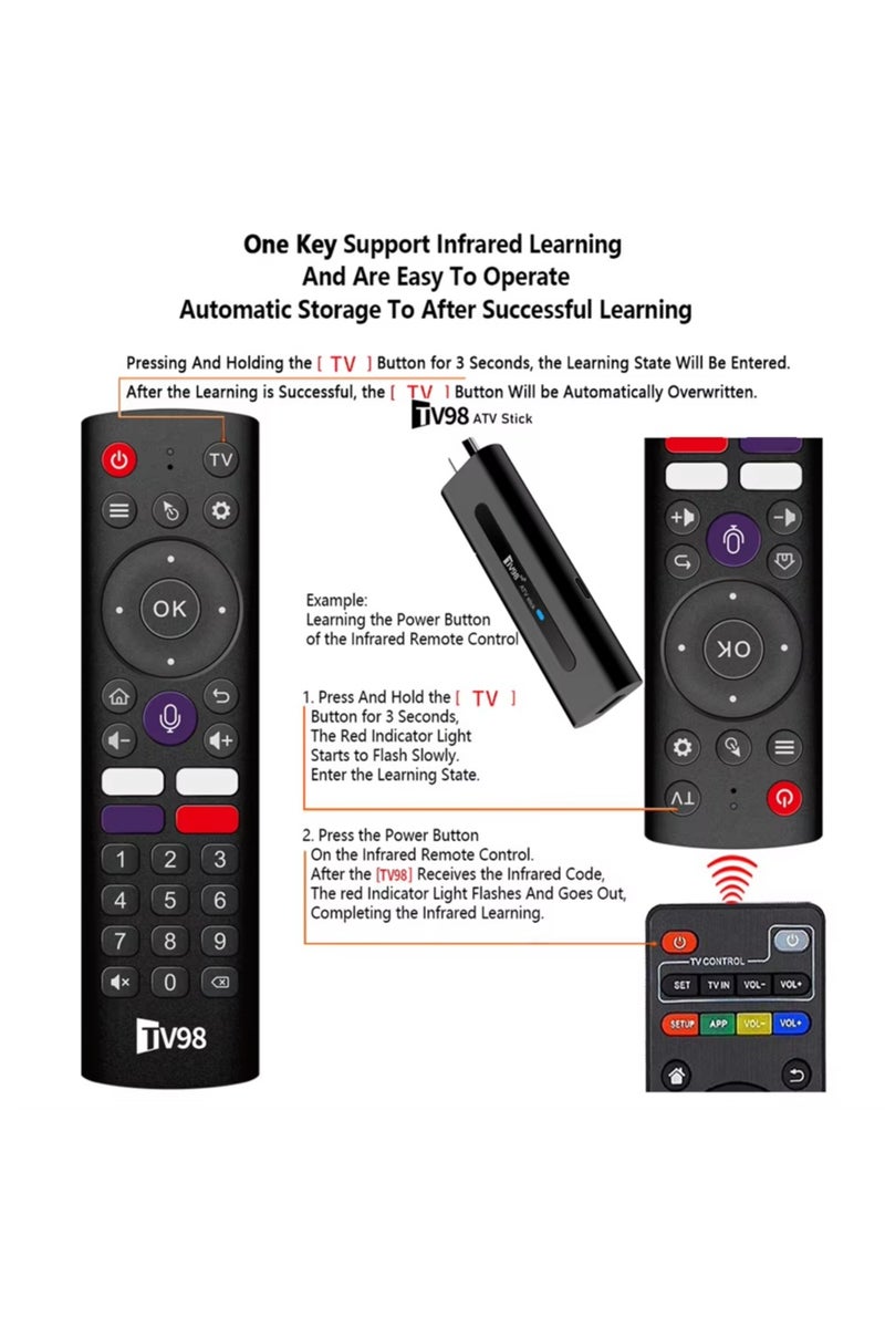 TV98 ATV Stick Mini TV Stick, Android 14 H618 Quad Core Cortex A53, Support 8K HDR10+ Video, Dual 2.4G/5G WiFi6 BT5.0, Voice Remote Streaming Media Player Smart TV Box（2+16GB） - Image 3