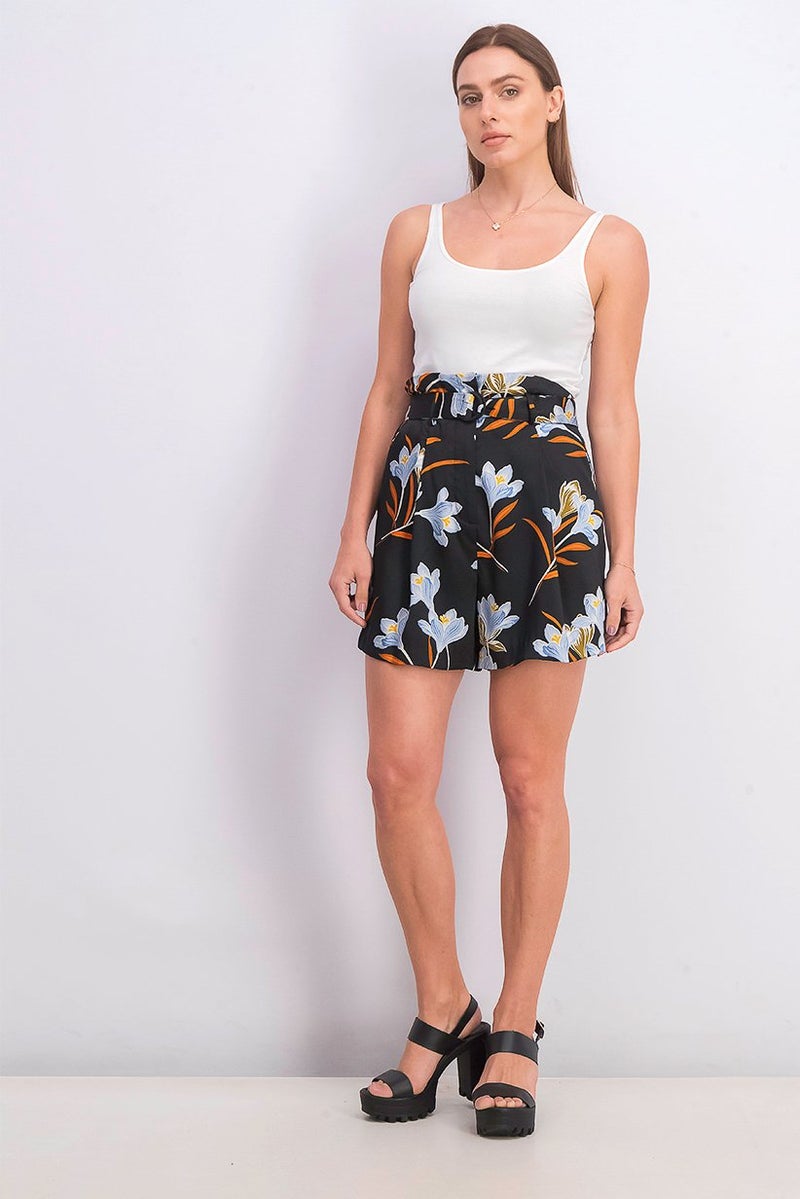 MANGO Women Belted Floral Print Shorts, Multicolor - Image 4