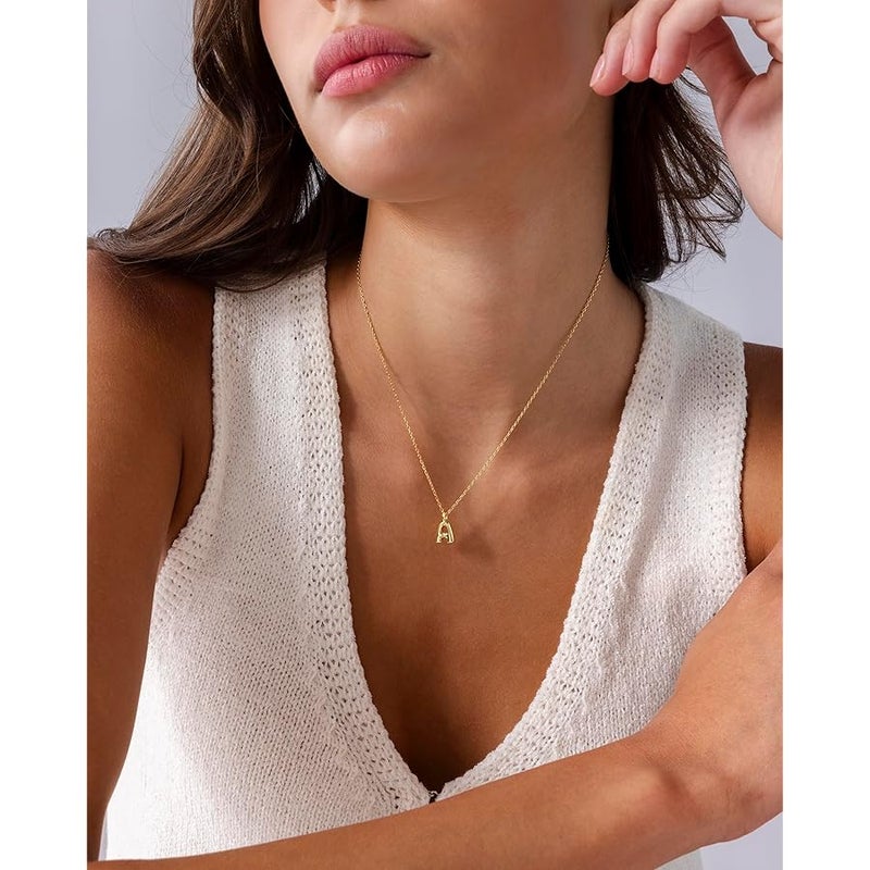 PAVOI 14K Gold-Plated Bubble Chunky Initial Pendant Necklace for Women | Alphabet Letter Necklace - Image 3