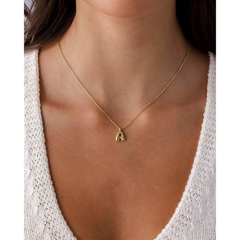 PAVOI 14K Gold-Plated Bubble Chunky Initial Pendant Necklace for Women | Alphabet Letter Necklace - Image 2