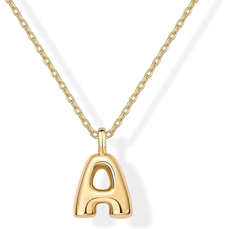 PAVOI 14K Gold-Plated Bubble Chunky Initial Pendant Necklace for Women | Alphabet Letter Necklace - Image 1