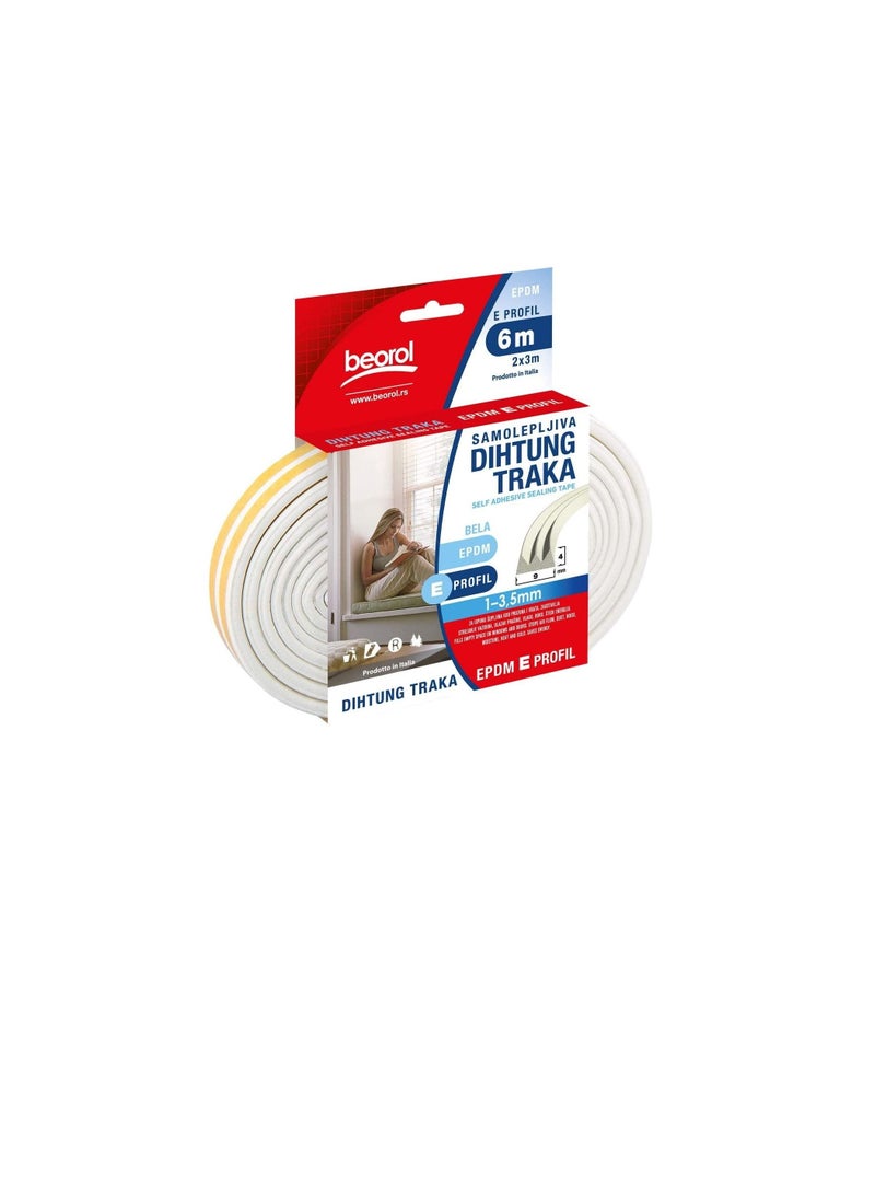 بيورول Beorol Weather Rubber Seal Weather Strip Foam Tape 6 متر - EPDM Foam Seal ، نافذة الباب المضادة للتصادم الذاتي لاصق المطاط نظام الشريط ، سدادة عازلة للصوت (شكل E أبيض) - Image 1