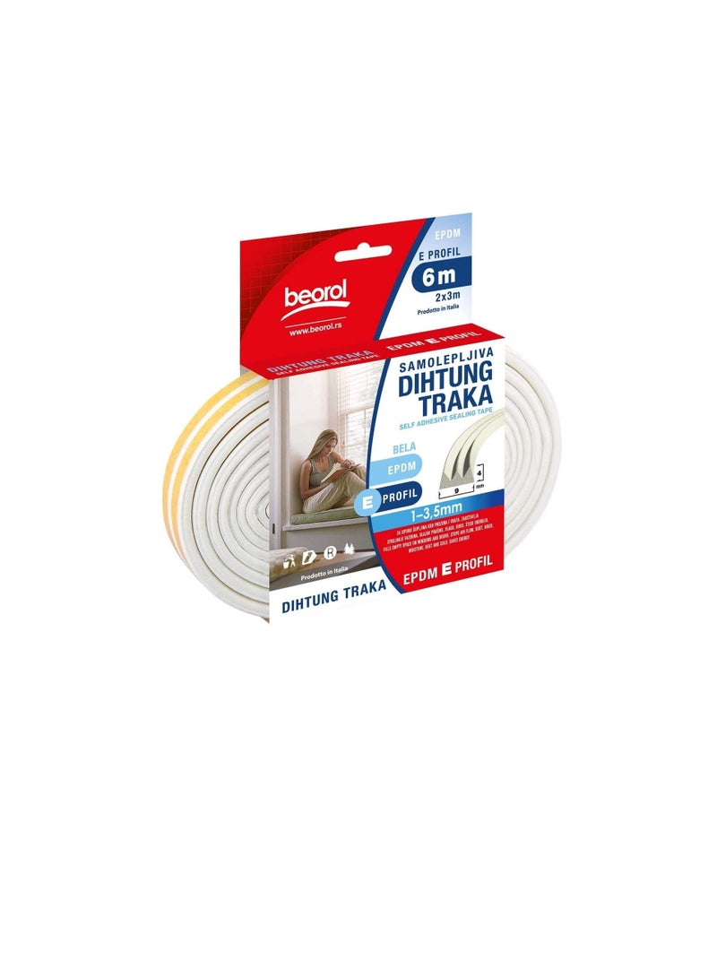 بيورول Beorol Weather Rubber Seal Weather Strip Foam Tape 6 متر - EPDM Foam Seal ، نافذة الباب المضادة للتصادم الذاتي لاصق المطاط نظام الشريط ، سدادة عازلة للصوت (شكل E أبيض) - Image 2