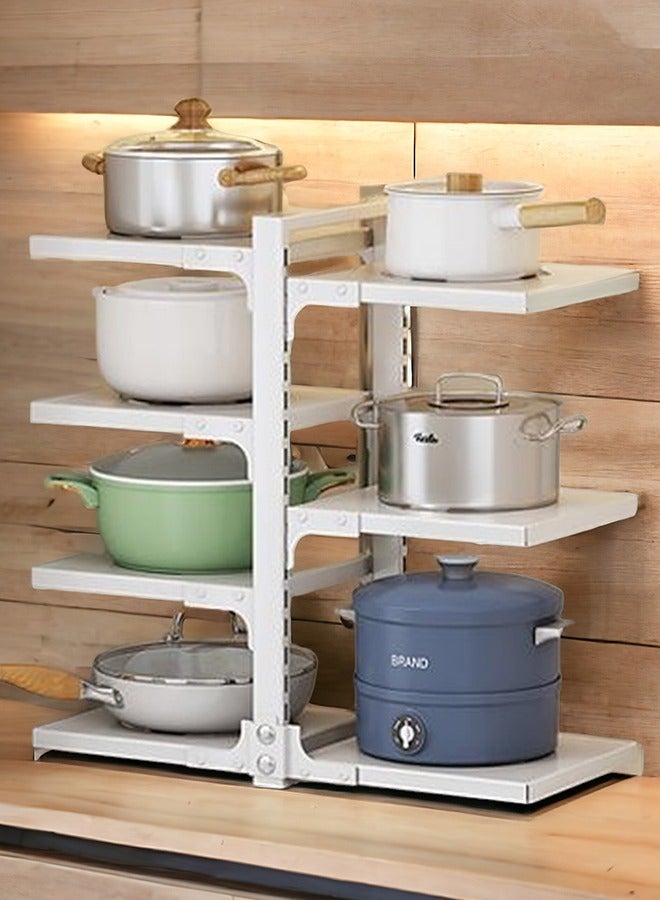ZCM-HAPPY Adjustable Kitchen Storage Pot Rack - Stainless Steel, 4-Layer Plus 3-Layer Under-Sink Cabinet Organizer, Countertop and Floor Storage Corner Rack - Image 1