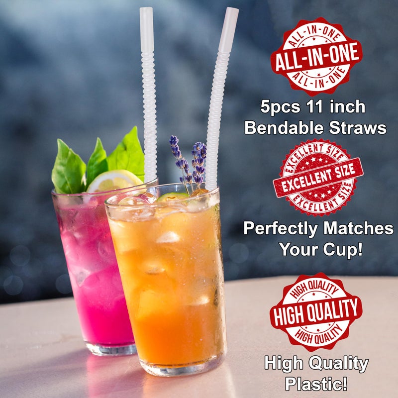 Diximus Bendable Straws - 11 inch Long Flexible Straws - Bendy Drinking Straw Reusable - 5 Pack - Image 2