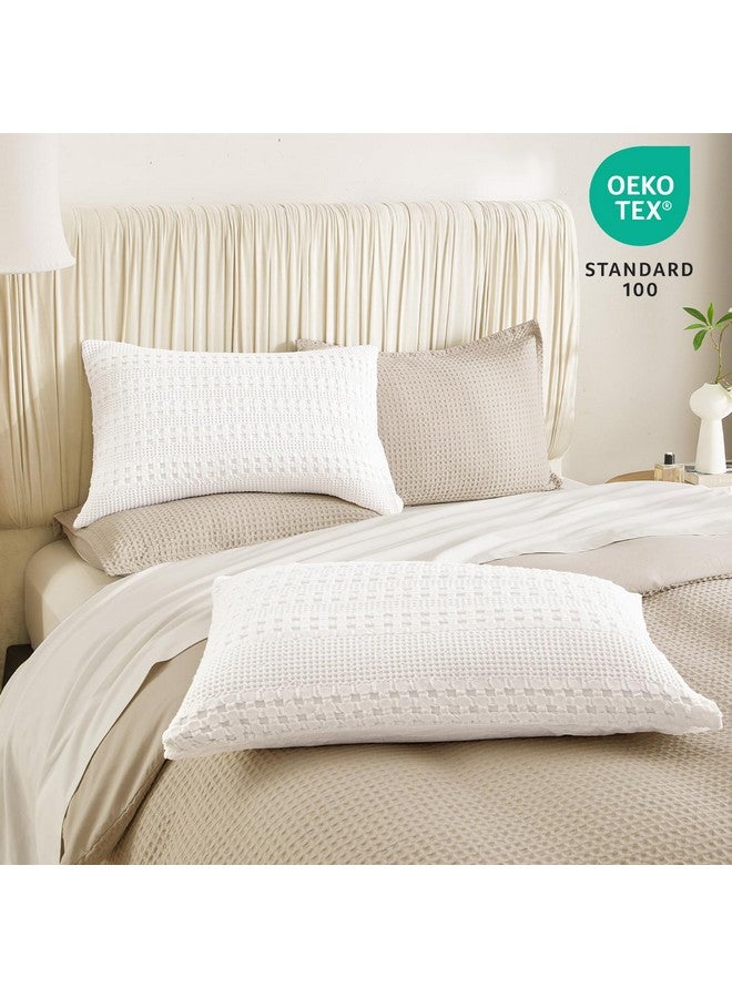 PHF 100% Cotton Waffle Pillow Shams King Size, 2 Pack 20" x 36" Soft Skin-Friendly Pillowcases, No Filling, Aesthetic Woven and Breathable Waffle Weave Pillow Case Covers for Bed, White - Image 5
